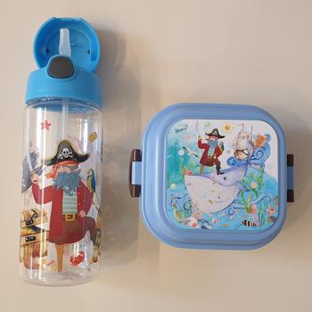 BORRACCIA con cannuccia PIRATI 500ml +LUNCH BOX porta merenda coordinato